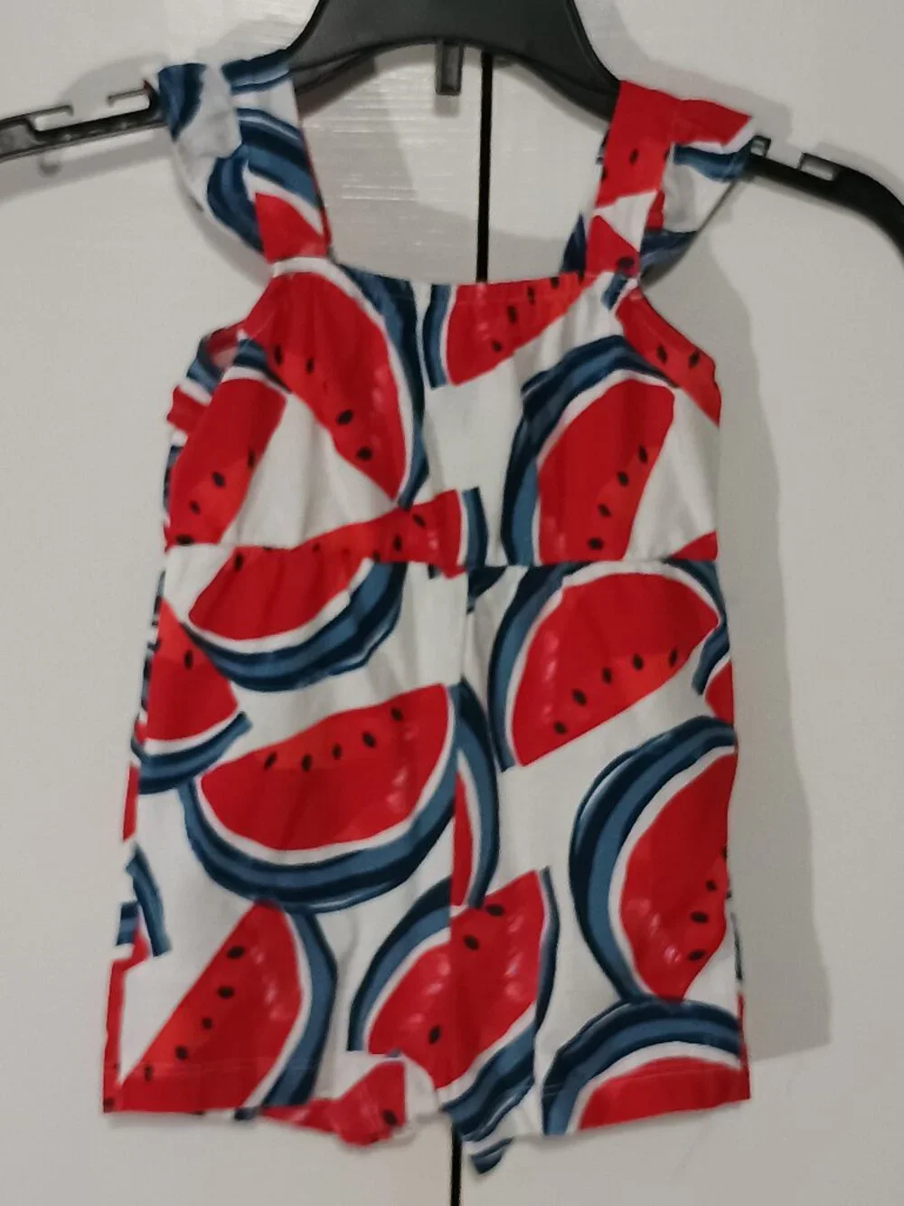 Carter’s Baby Girl 12M Watermelon Romper Red White Blue Cotton Summer One Piece
